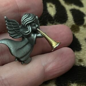 Angel Brooch Pin with Gold Trumpet Vintage